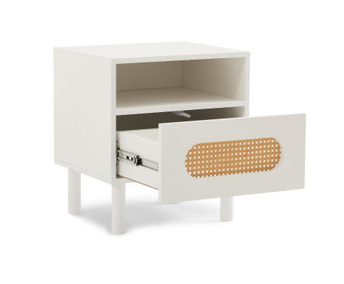 RATTAN BEDSIDE TABLE IN WHITE