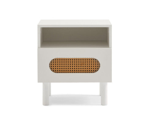 RATTAN BEDSIDE TABLE IN WHITE