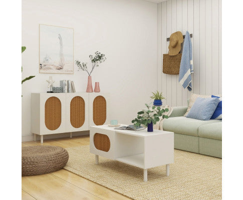 RATTAN COFFEE TABLE IN WHITE