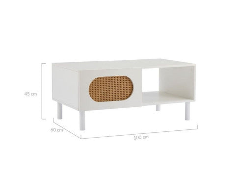 RATTAN COFFEE TABLE IN WHITE