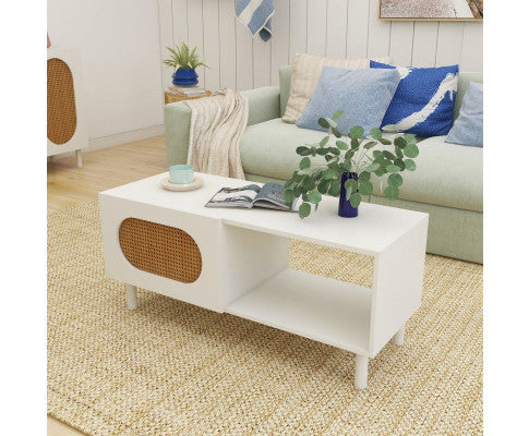 RATTAN COFFEE TABLE IN WHITE