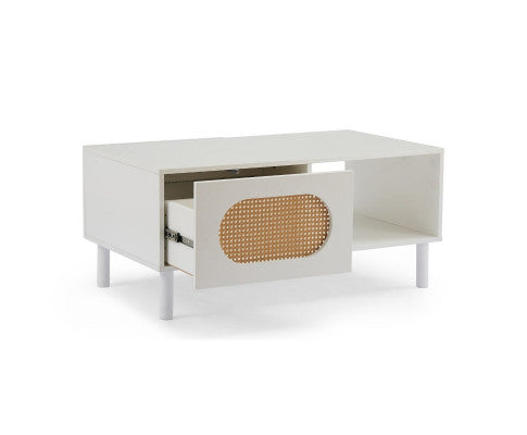 RATTAN COFFEE TABLE IN WHITE