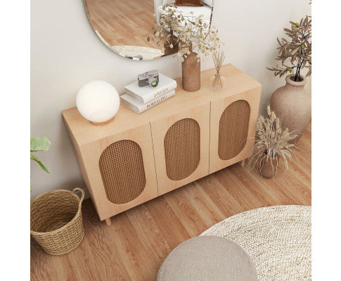 RATTAN SIDEBOARD IN MAPLE - 3 DOOR