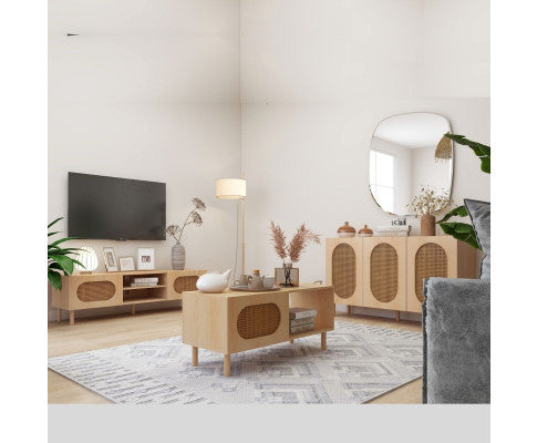 RATTAN SIDEBOARD IN MAPLE - 3 DOOR