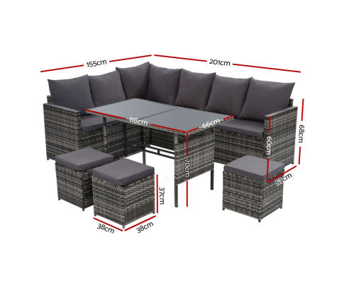 9 SEATER WICKER OUTDOOR SETTING