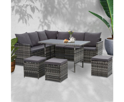 9 SEATER WICKER OUTDOOR SETTING