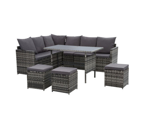 9 SEATER WICKER OUTDOOR SETTING