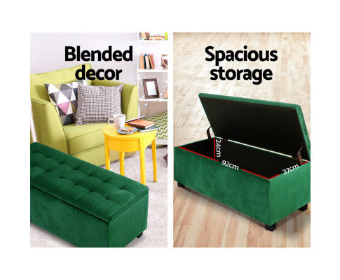 ARTISS GREEN VELVET STORAGE OTTOMAN