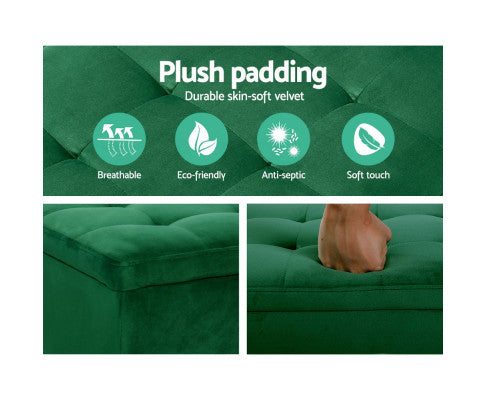 ARTISS GREEN VELVET STORAGE OTTOMAN