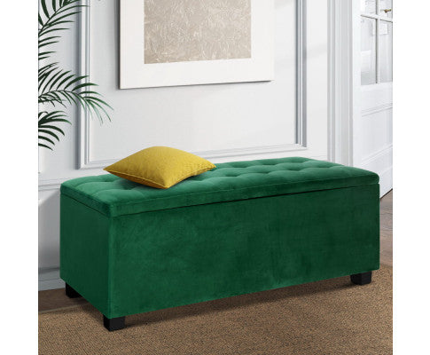 ARTISS GREEN VELVET STORAGE OTTOMAN
