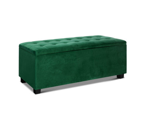 ARTISS GREEN VELVET STORAGE OTTOMAN