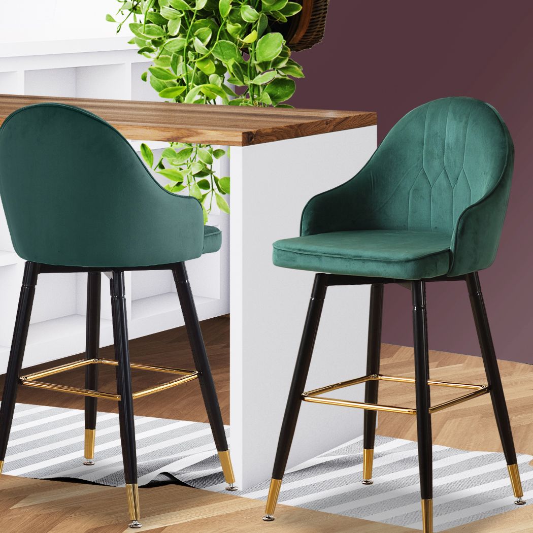 VINTAGE GREEN SWIVEL BAR STOOLS - SET OF 2