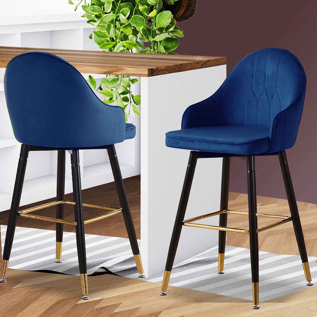 VINTAGE BLUE SWIVEL BAR STOOLS - SET OF 2