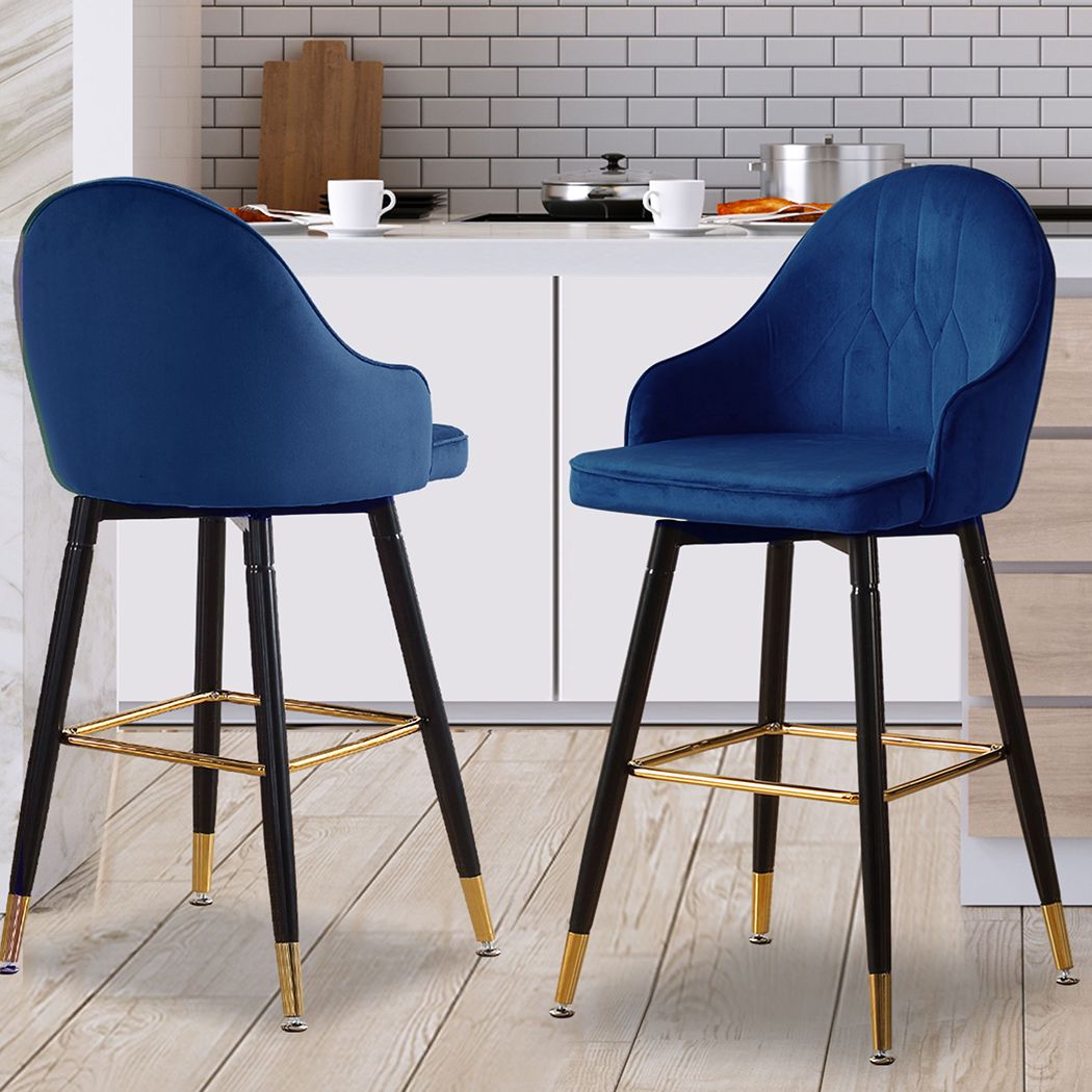 VINTAGE BLUE SWIVEL BAR STOOLS - SET OF 2