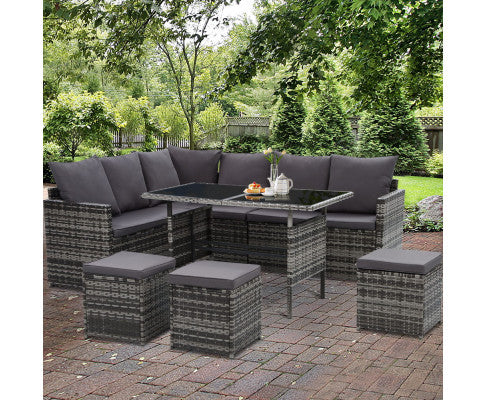 9 SEATER WICKER OUTDOOR SETTING