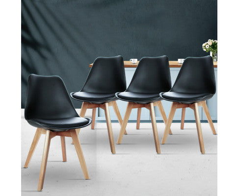 PADDED DINING CHAIR BLACK - SET OF 4