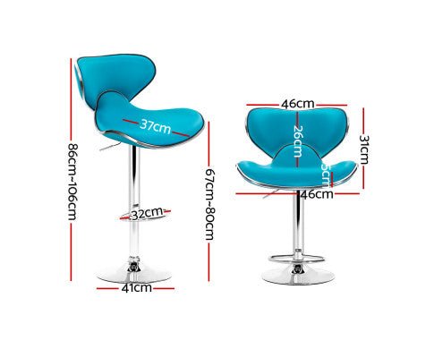 SET OF 2 PU CURVED BAR STOOLS - TEAL BLUE
