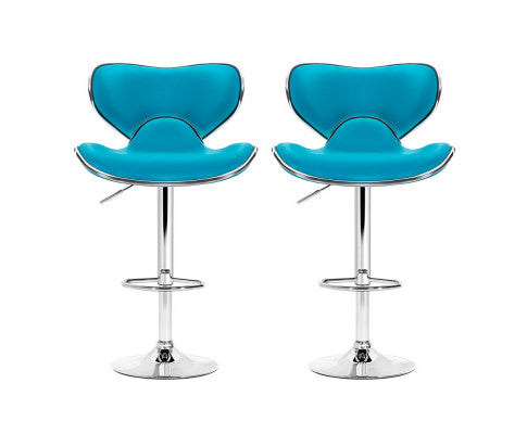 SET OF 2 PU CURVED BAR STOOLS - TEAL BLUE