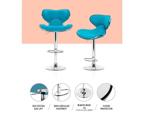 SET OF 2 PU CURVED BAR STOOLS - TEAL BLUE