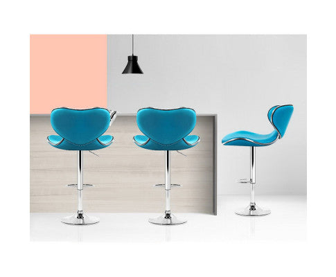 SET OF 2 PU CURVED BAR STOOLS - TEAL BLUE