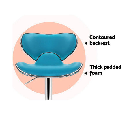 SET OF 2 PU CURVED BAR STOOLS - TEAL BLUE
