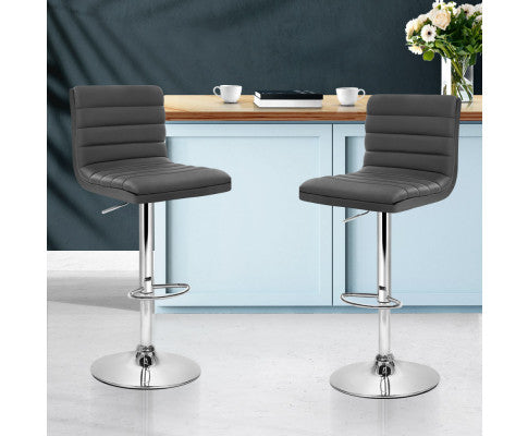 SET OF 2 PU PADDED BAR STOOLS - GREY