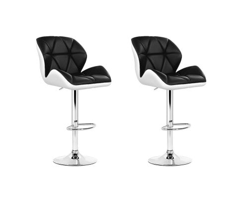 SET OF 2 BAR STOOLS - WHITE BLACK & CHROME