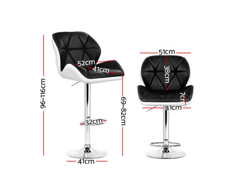 SET OF 2 BAR STOOLS - WHITE BLACK & CHROME