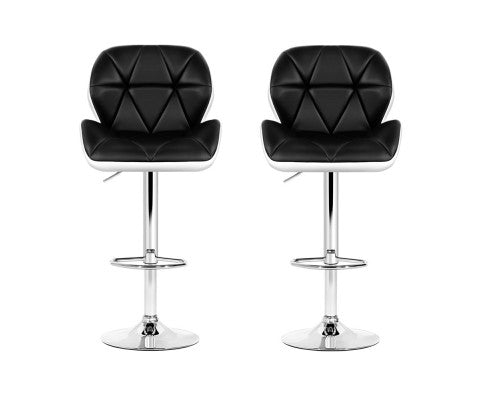 SET OF 2 BAR STOOLS - WHITE BLACK & CHROME