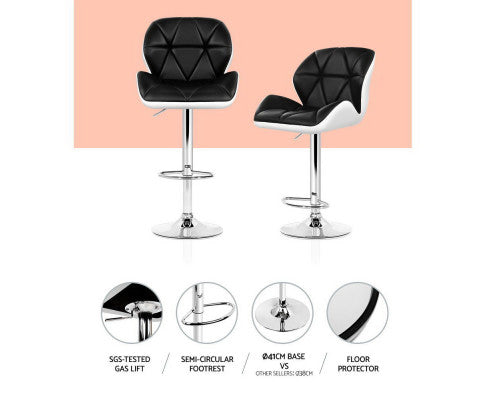 SET OF 2 BAR STOOLS - WHITE BLACK & CHROME