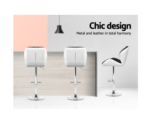SET OF 2 BAR STOOLS - WHITE BLACK & CHROME