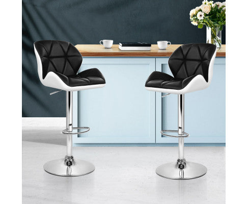 SET OF 2 BAR STOOLS - WHITE BLACK & CHROME