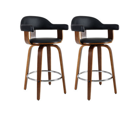 SET OF 2 BAR STOOLS - WOOD, CHROME & BLACK