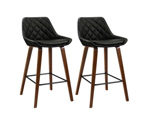 SET OF 2 BAR STOOLS DIAMOND PLEATED BLACK