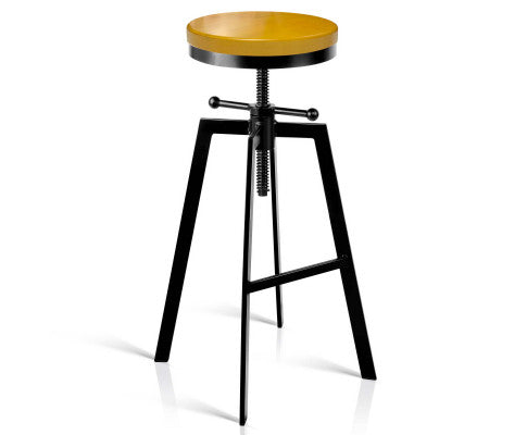 SWIVEL BAR STOOL ADJUSTABLE HEIGHT - BLACK & WOOD