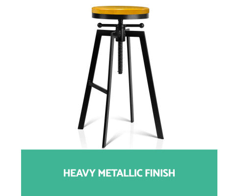 SWIVEL BAR STOOL ADJUSTABLE HEIGHT - BLACK & WOOD