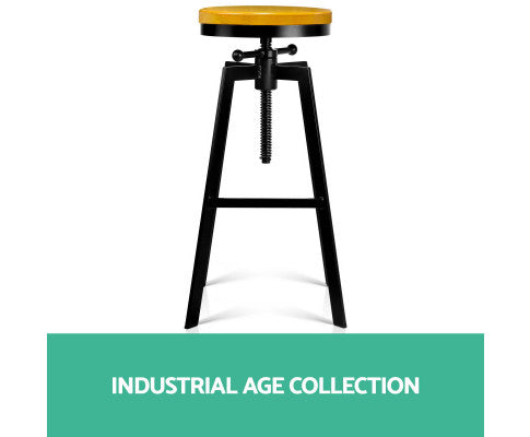 SWIVEL BAR STOOL ADJUSTABLE HEIGHT - BLACK & WOOD
