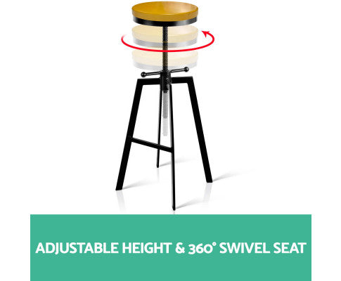 SWIVEL BAR STOOL ADJUSTABLE HEIGHT - BLACK & WOOD