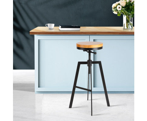 SWIVEL BAR STOOL ADJUSTABLE HEIGHT - BLACK & WOOD