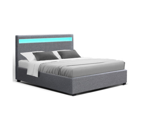 COLE LED & GAS LIFT BED FRAME - QUEEN BED GREY