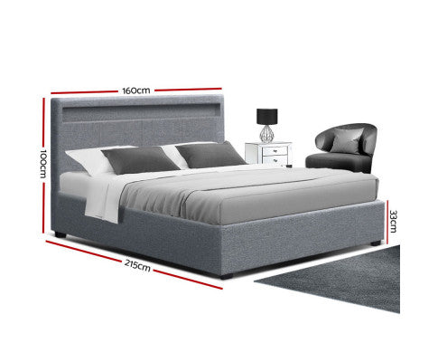 COLE LED & GAS LIFT BED FRAME - QUEEN BED GREY