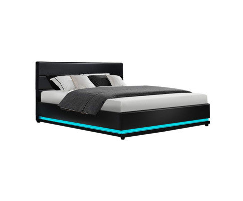 LUMI LED GAS LIFT BED FRAME - QUEEN BED