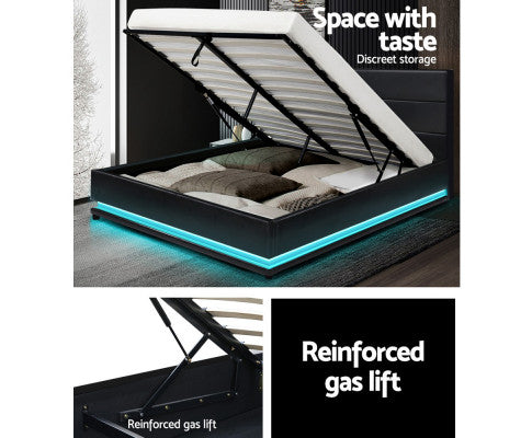 LUMI LED GAS LIFT BED FRAME - QUEEN BED