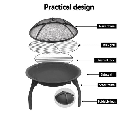 OUTDOOR FOLDABLE FIRE PIT - BBQ GRILL 30 INCH