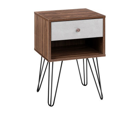 BEDSIDE TABLE NIGHT STAND - GREY & WALNUT