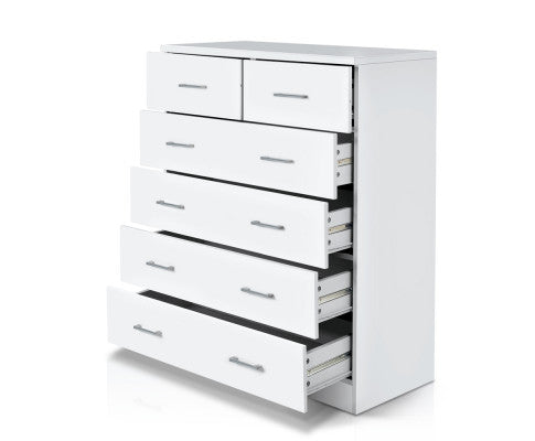 TALLBOY 6 DRAWER STORAGE CABINET - WHITE