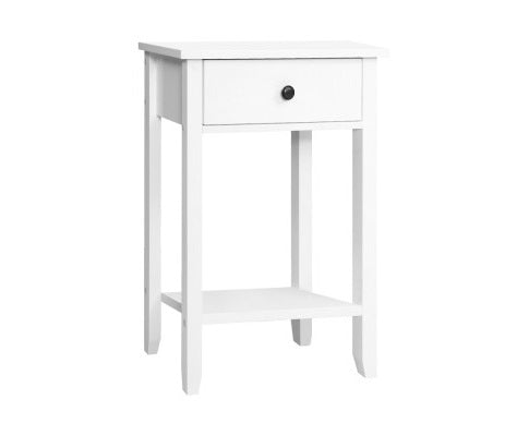 BEDSIDE TABLE NIGHT STAND WITH SHELF LACQUER - WHITE