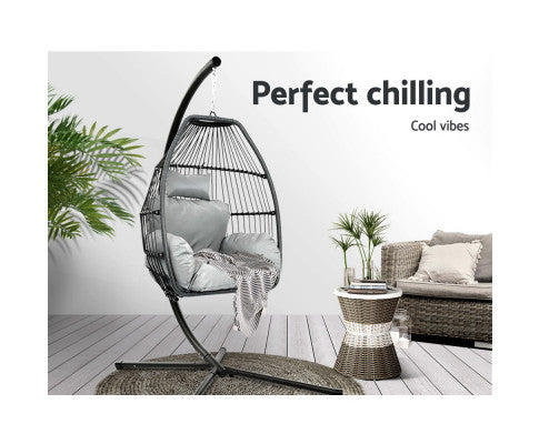 OUTDOOR HANGING POD CHAIR - GREY