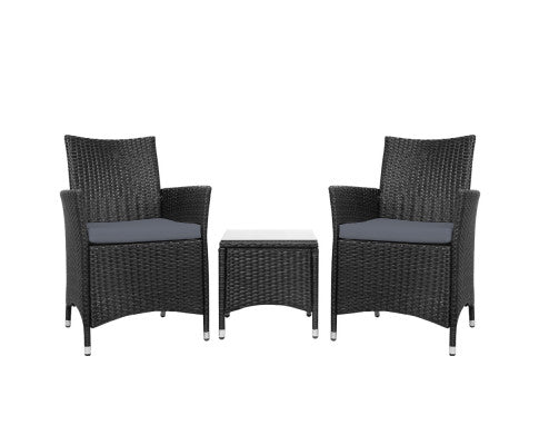 3PCE WICKER OUTDOOR SETTING - BLACK