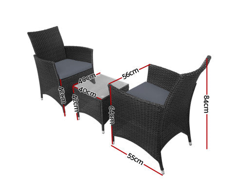 3PCE WICKER OUTDOOR SETTING - BLACK
